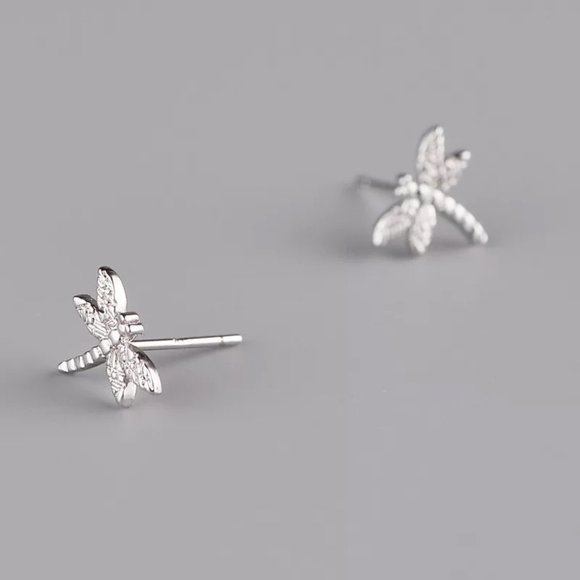 14k Gold Dragonfly Stud Earrings Sterling Silver - Picture 2 of 9
